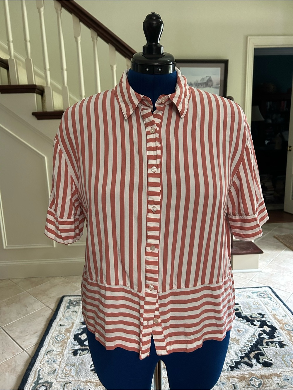 Women's Jane & Delancey Rusty Red and White Striped Button-Up - Size L